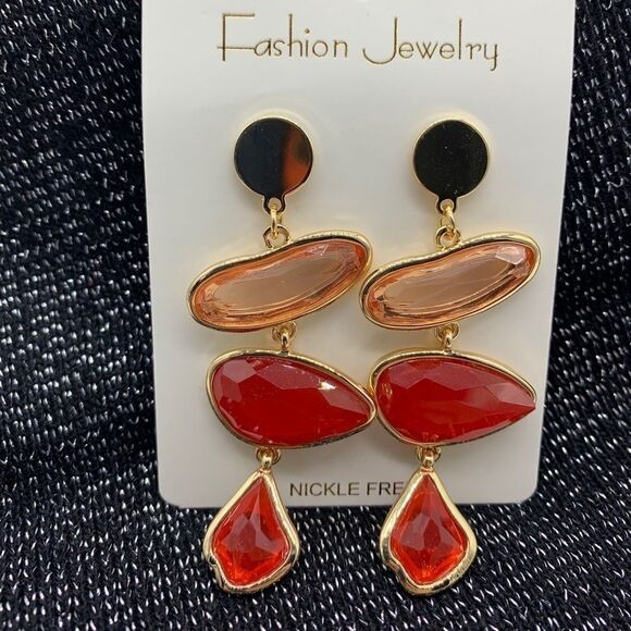 ORANGE AND RED 3” DROP EARRINGS - Picture 1 of 3